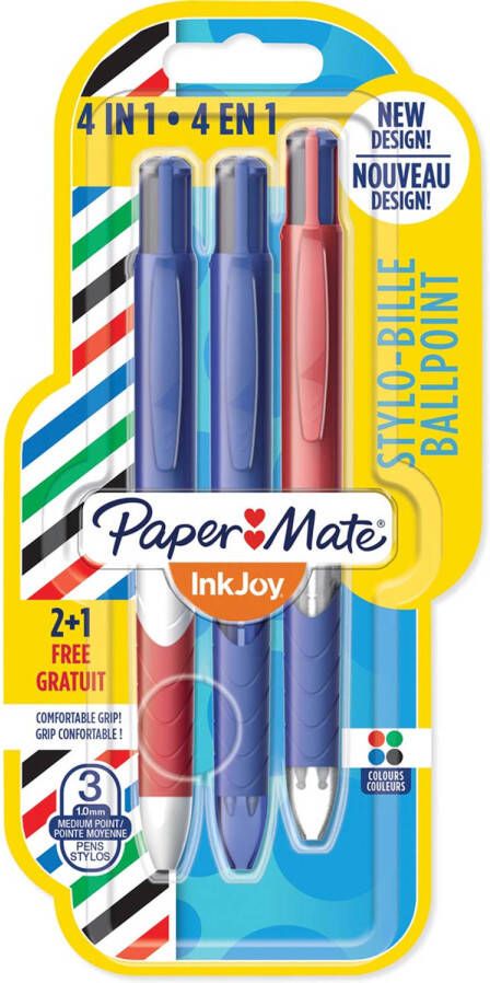 Paper Mate 4-kleuren balpen Inkjoy French Connection blister 2 + 1 gratis