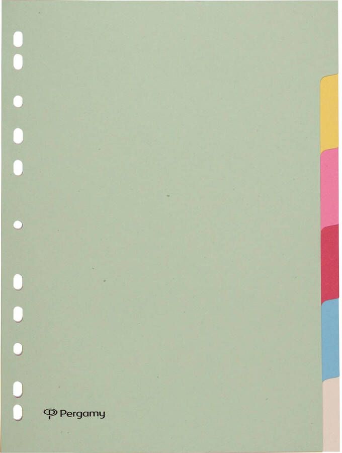 Pergamy tabbladen ft A4 11-gaatsperforatie karton geassorteerde pastelkleuren 6 tabs 25 stuks