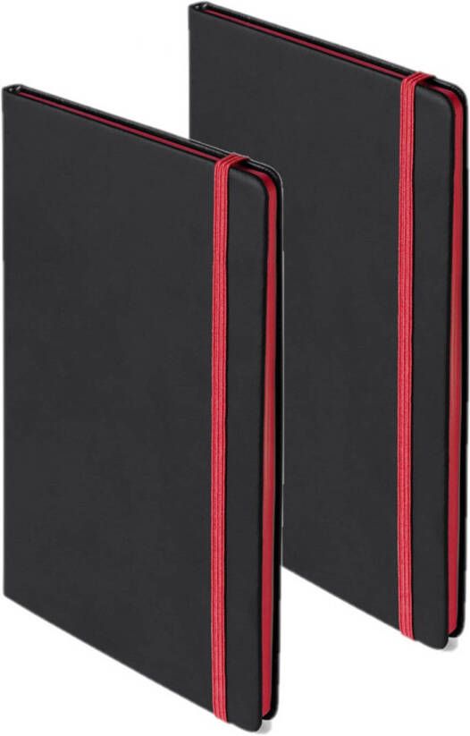 Merkloos Set van 2x stuks notitieboekje met rood elastiek A5 formaat Notitieboek