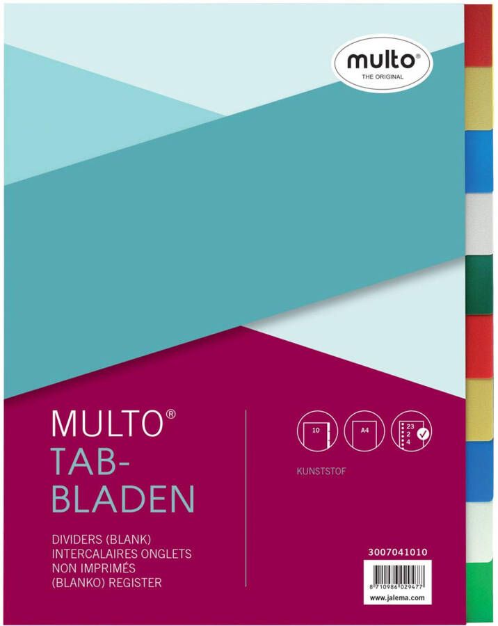 Multo tabbladen voor ft A4 23-gaatsperforatie 10-delig geassorteerde kleuren 10 stuks