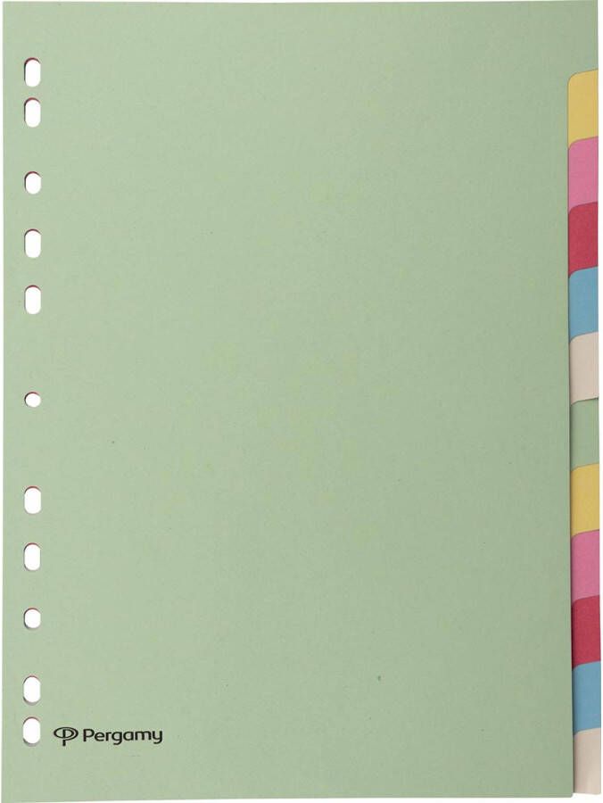 Pergamy tabbladen ft A4 11-gaatsperforatie karton geassorteerde pastelkleuren 12 tabs 25 stuks