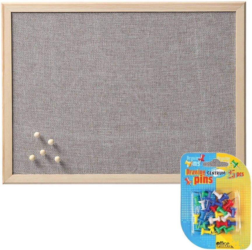 Zeller Prikbord incl. 25x punaises gekleurd 30 x 40 cm grijs textiel Prikborden