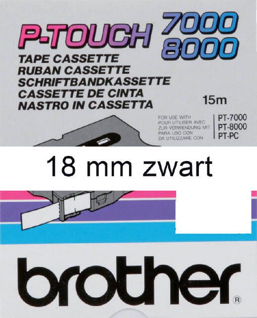 Brother Labeltape P-touch TX-241 18mm zwart op wit