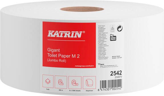 Katrin Toiletpapier Classic Gigant 2 Laags 1600 Vellen Pak Van 12