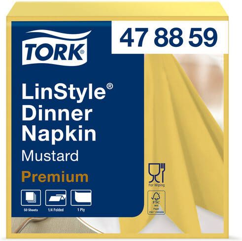 Tork Dinnerservetten LinStyle 1 4-vouw 1-laags 50st mosterdgeel 478882