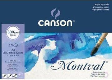 Canson Montval aquarelpapier wit met fijne korrel 300 g mÂ² ft A3 blok met 12 vellen