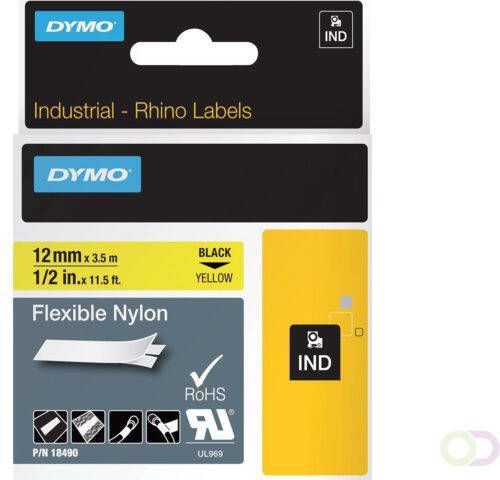Dymo Labeltape Rhino industrieel nylon 12mm zwart op geel