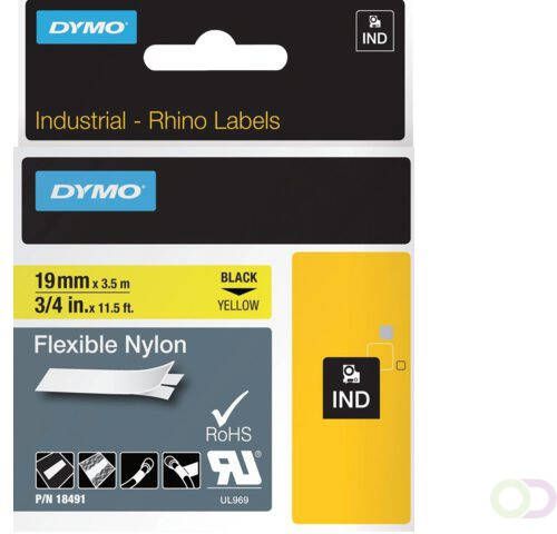 Dymo Labeltape Rhino 18491 19mmx3.5m flexibel nylon zwart op geel