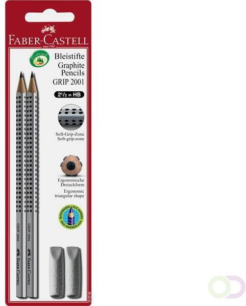 Faber Castell potlood GRIP 2001 2 stuks met 2x gum op blister