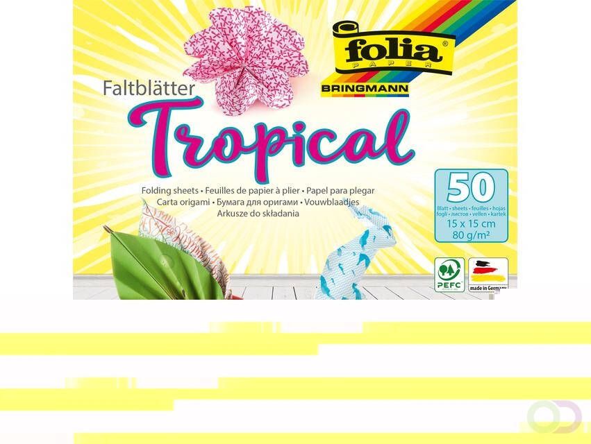 Folia Paper Vouwblaadjes Folia 80gr 15x15cm 50 vel 2-zijdig 10 tropical designs