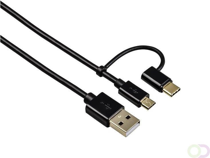 Hama Kabel USB Micro A + USB C adapter 2.0 1 meter zwart
