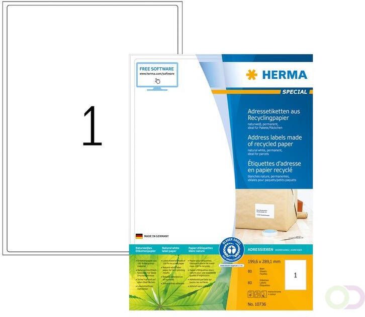 Herma Etiket recycling 10736 199.6x289.1mm 80stuks wit