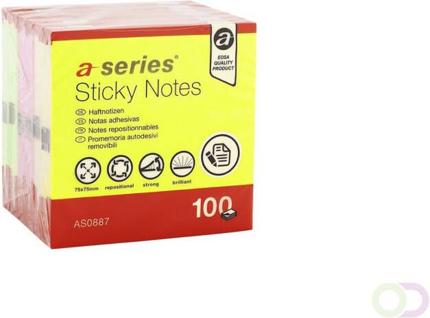Office-Deals A-series Brilliant Mix Sticky Notes 100 vellen per blok 75x 75mm