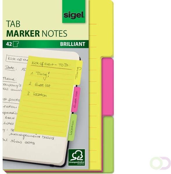 Sigel tabmarker notes 98x148mm 3 kleuren 42 sheets
