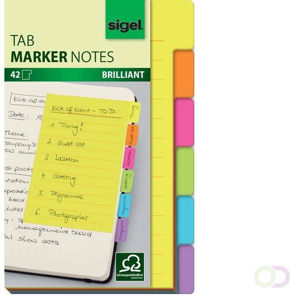 Sigel tabmarker notes 98x148mm 6 kleuren 42 sheets