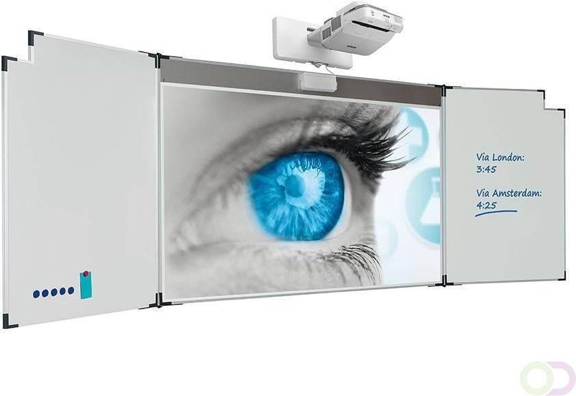 Smit Visual Projectiebord emailstaal mat wit (16:10) Extraflat profiel 5-vlaks voor touch projector (o.a. Epson 695Wi) muurmontage