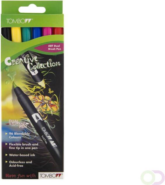Tombow ABT Dual Brush Pen set van zes primaire kleuren
