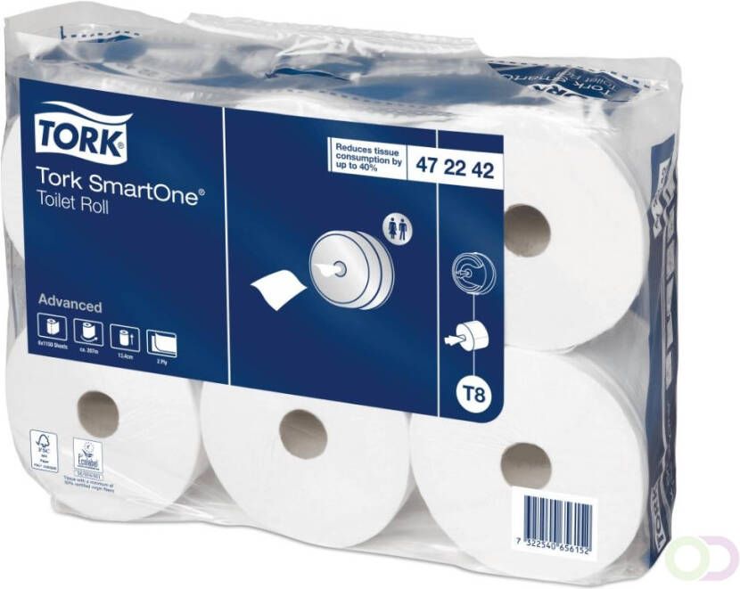 Tork Toiletpapier SmartOne wit 2-laags T8 207m