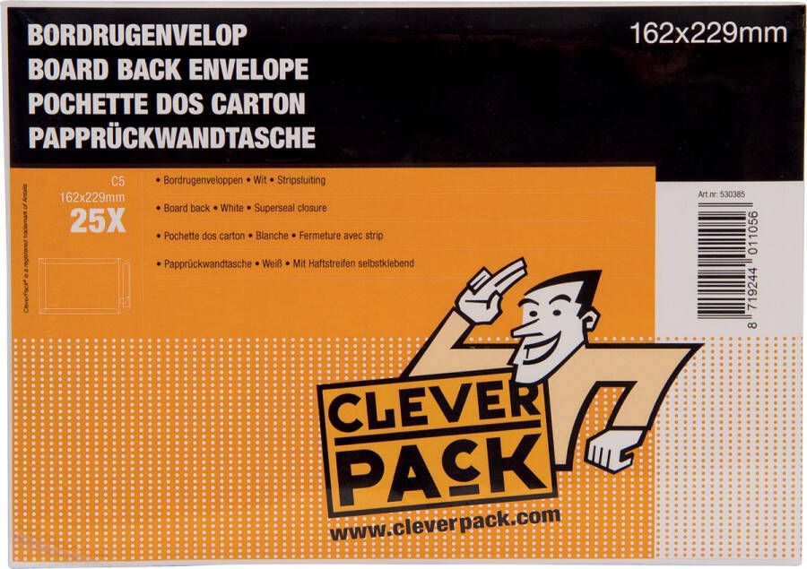 Cleverpack bordrugenveloppen ft 162 x 229 mm met stripsluiting wit pak van 25 stuks