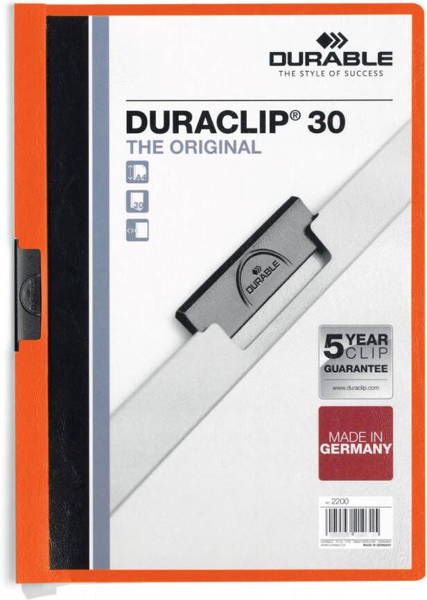 Durable Klemmap Duraclip A4 3mm 30 vellen oranje