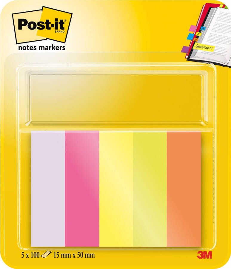 Post-it notes markers ft 15 x 50 mm geassorteerde kleuren blister met 5 blokjes van 100 vel
