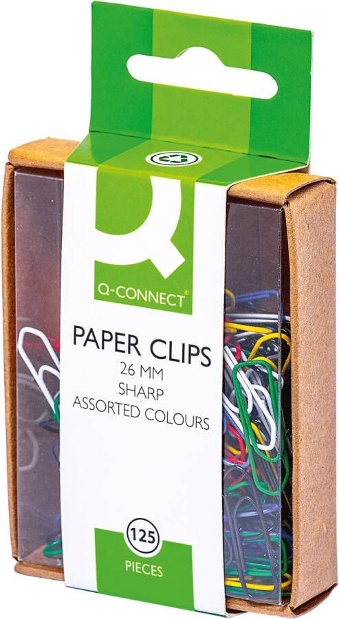 Q-CONNECT papierklemmen 26 mm gekleurd doos van 125 stuks ophangbaar