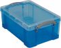 Really Useful Boxes van stevig kunststof | VindiQ Really Useful Box opbergdoos 9 liter transparant blauw - Thumbnail 1
