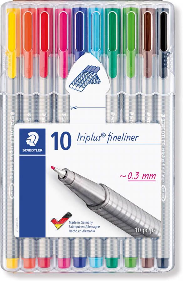 Staedtler fineliner Triplus geassorteerde kleuren opstelbare box met 10 stuks