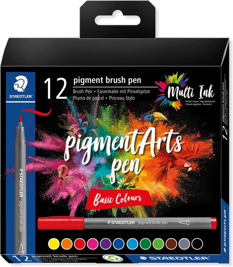 Staedtler Pigment Arts brush pen etui van 12 stuks Basic Colours