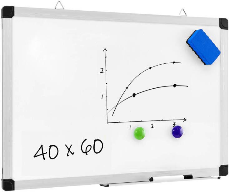 Acaza Magnetisch Whiteboard 40 x 60cm Planbord Schoolbord inclusief uitwisbare stift wisser en afleggoot