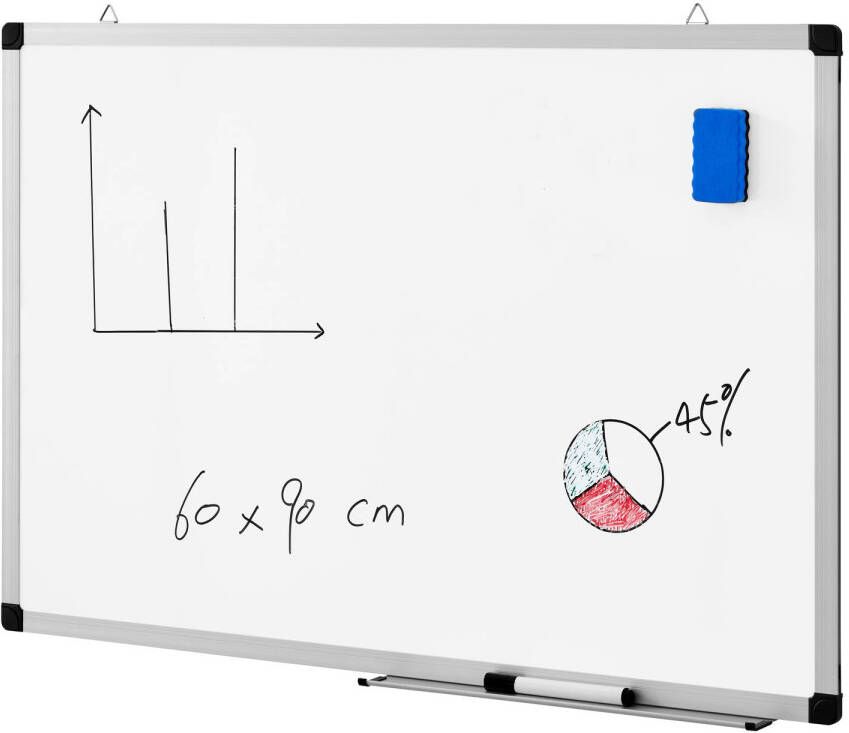 Acaza Magnetisch Whiteboard 60x90cm Planbord Schoolbord inclusief uitwisbare stift wisser en afleggoot