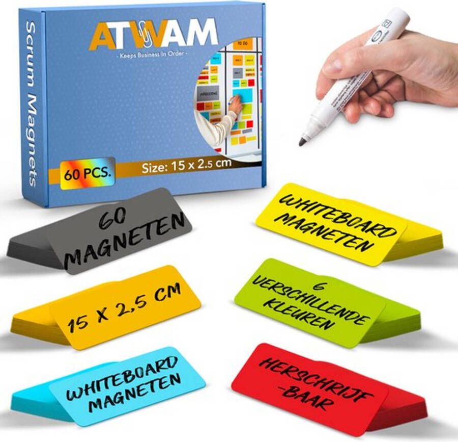 Awemoz ATWAM Scrum Magneten 60 stuks Voor Whiteboard Magneetbord Memobord 15 cm Breed x 2 5 cm Lang 6 Kleuren