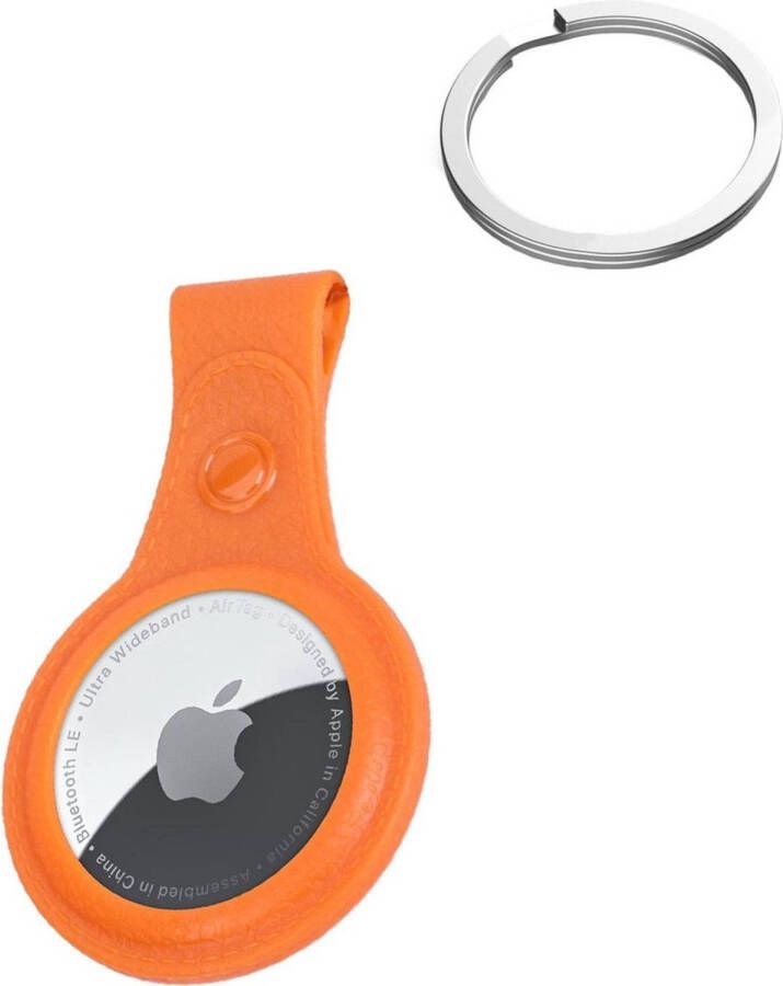 Basey Airtag-Sleutelhanger Hoesje Leer Sleutelhanger Hoes AirTag Case Oranje