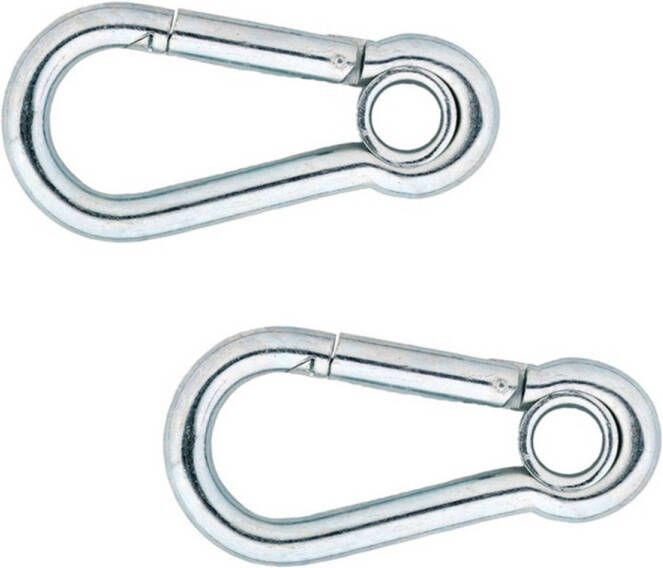 Merkloos 2x stuks snaphook karabijnhaak snaphooks verzinkt staal met kous 10 cm Karabijnhaken