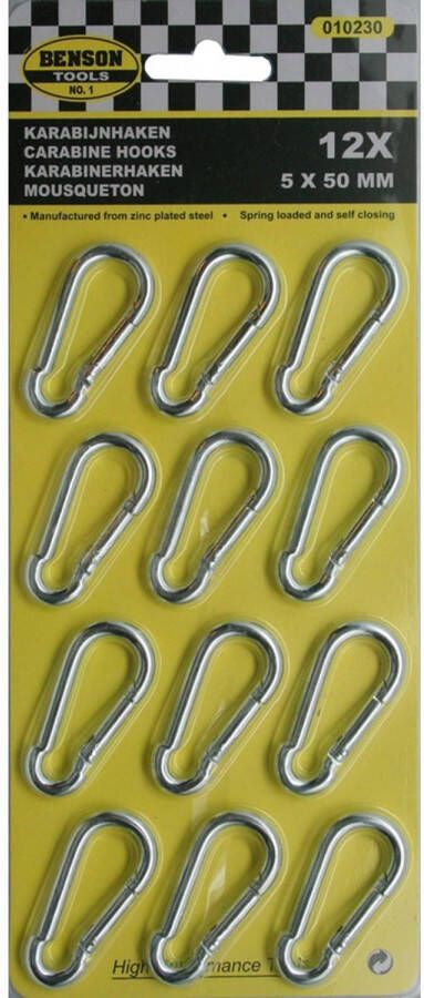 Benson Musketonhaken 5 x 50 mm 12 stuks Karabijnhaken