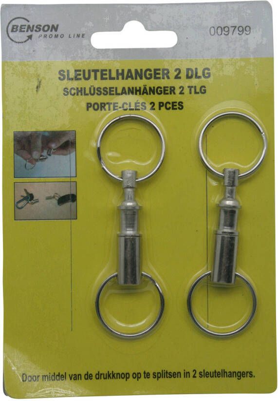 Benson 2x Metalen key snaps deelbare sleutelhangers zilverkleurig met sleutelringen Sleutelhangers
