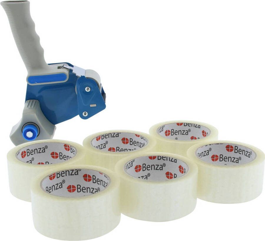 Benza 66 Rollen Extra Sterke Transparante Verpakkingstape Breed Plakband 50 mm x 66 meter + Dozensluiter