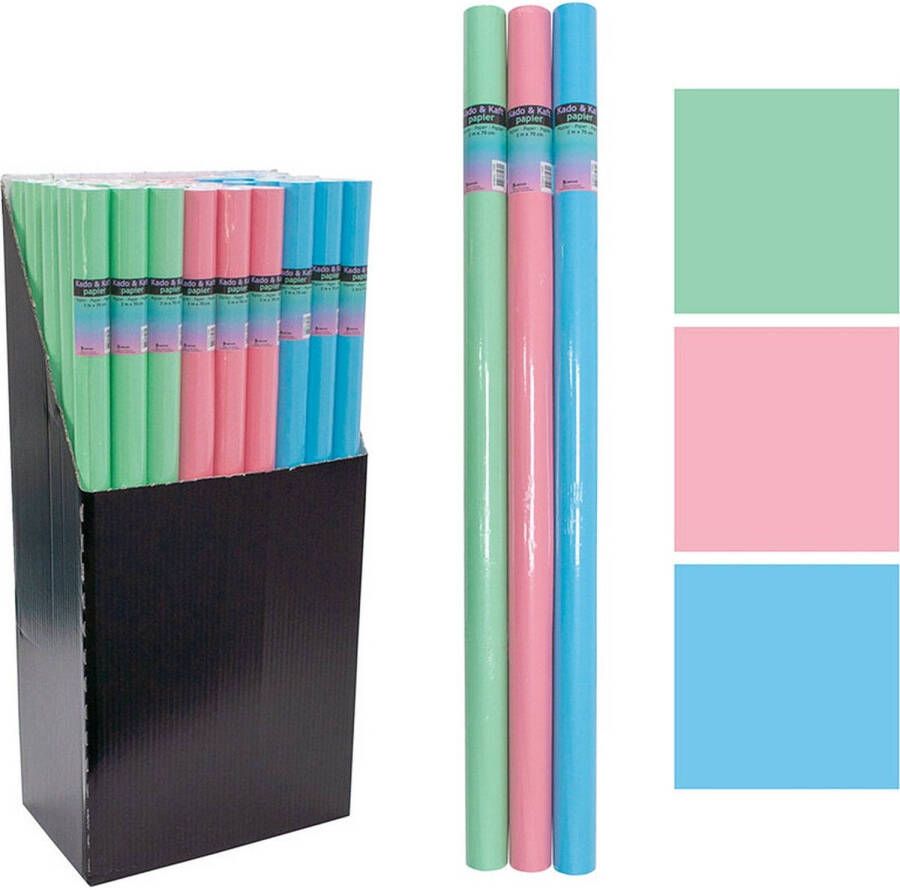 Benza Cadeaupapier Inpakpapier Kaftpapier Pastel Roze Blauw Mint Groen 2mx70cm Set 3 Rollen