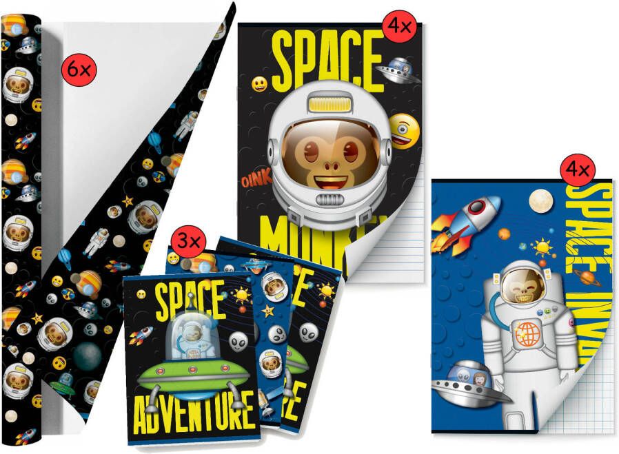 Benza Emoij Space Monkey Schoolpakket kaftpapier voor schoolboeken en schriften