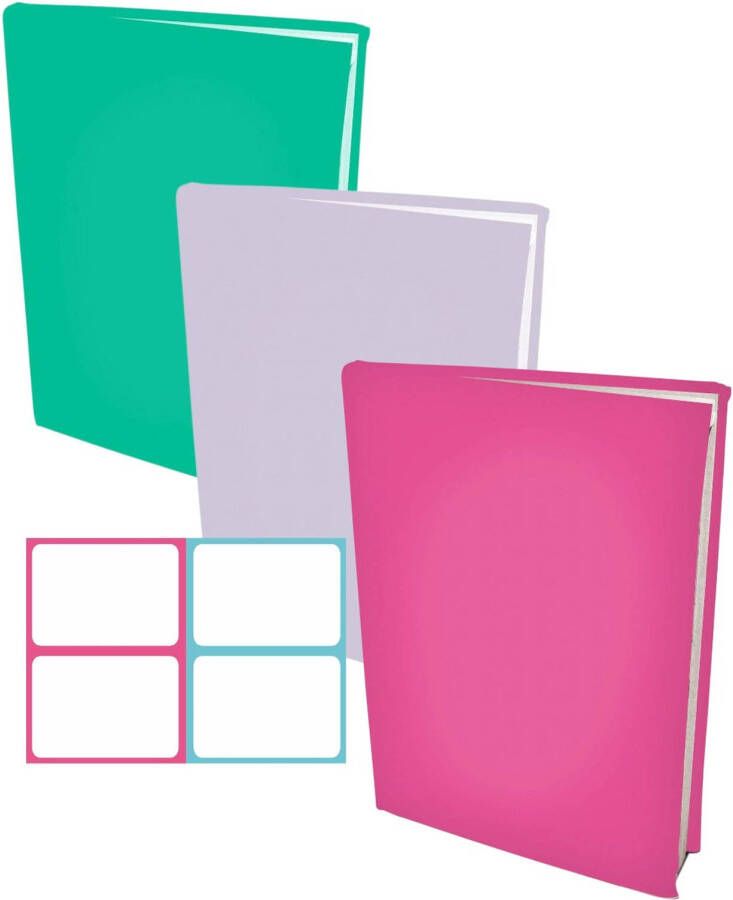 Benza Meisjes pakket 5 assortiment rekbare boekenkaften A4 6 stuks inclusief kleur textiel labels