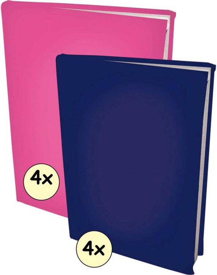 Benza Rekbare boekenkaften A4 4 x Donkerblauw & 4 x Roze (4 stuks)