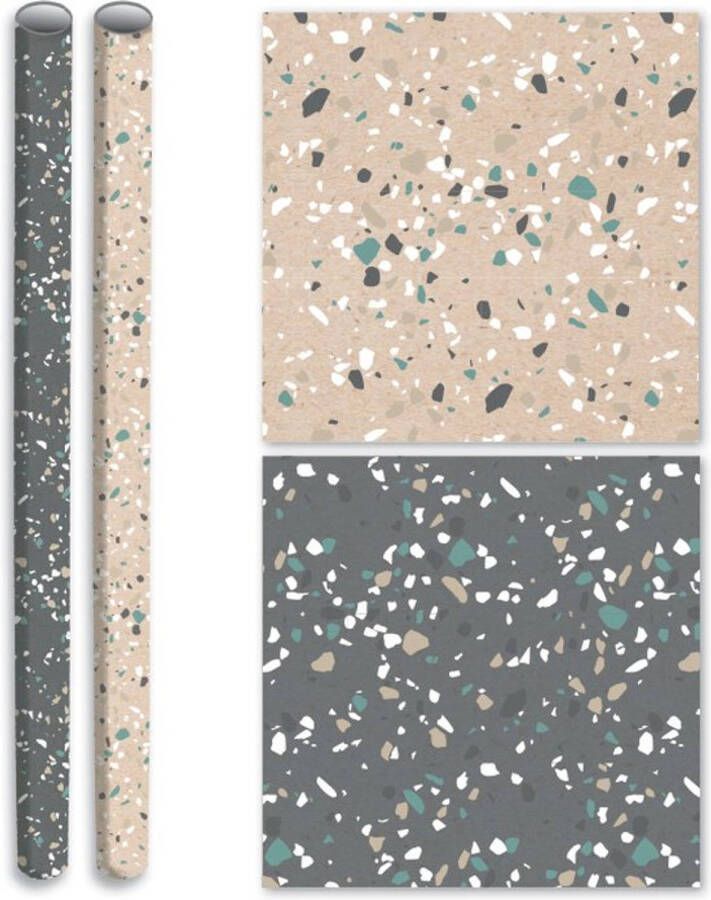 Benza Terrazzo Cadeaupapier Kaftpapier voor schoolboeken 2 meter x 70 cm 4 Rollen