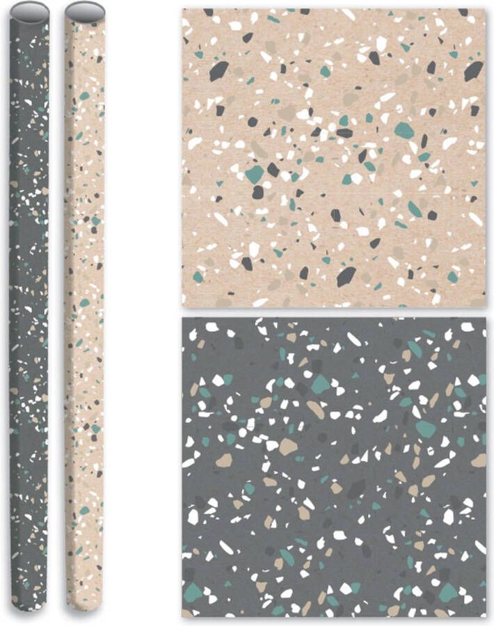 Benza Terrazzo Cadeaupapier Kaftpapier voor schoolboeken 2 meter x 70 cm 5 Rollen