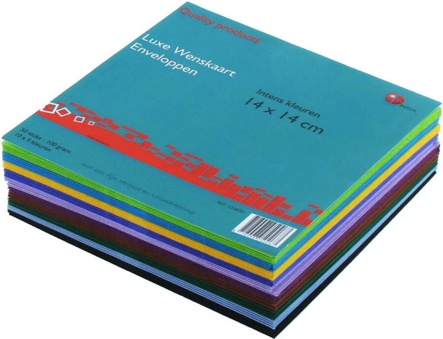Benza Wenskaart enveloppen assortiment Intense kleuren 14 x 14 cm Vierkant 100 stuks