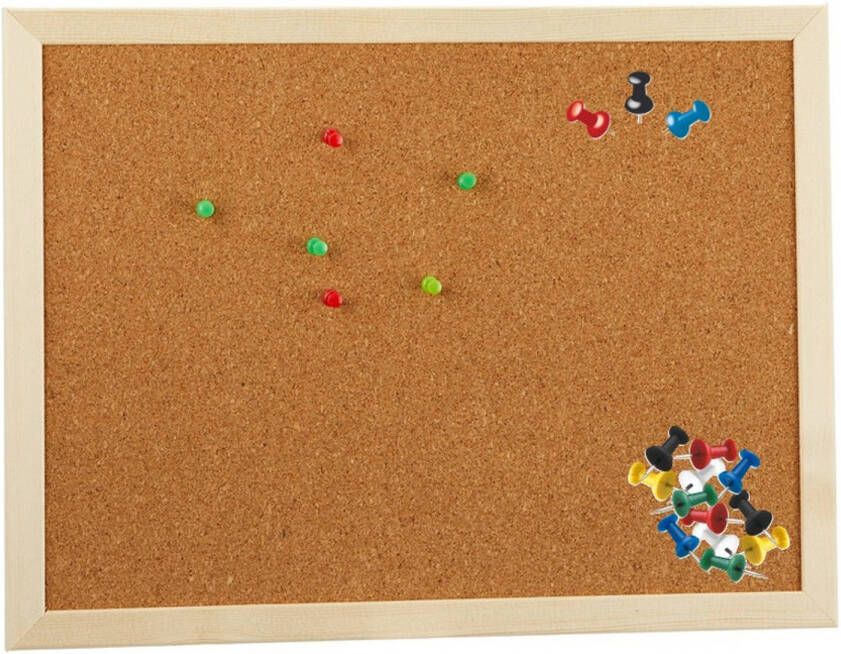 Cepewa Prikbord van kurk 40 x 30 cm inclusief 25x gekleurde punt punaises- memobord Prikborden