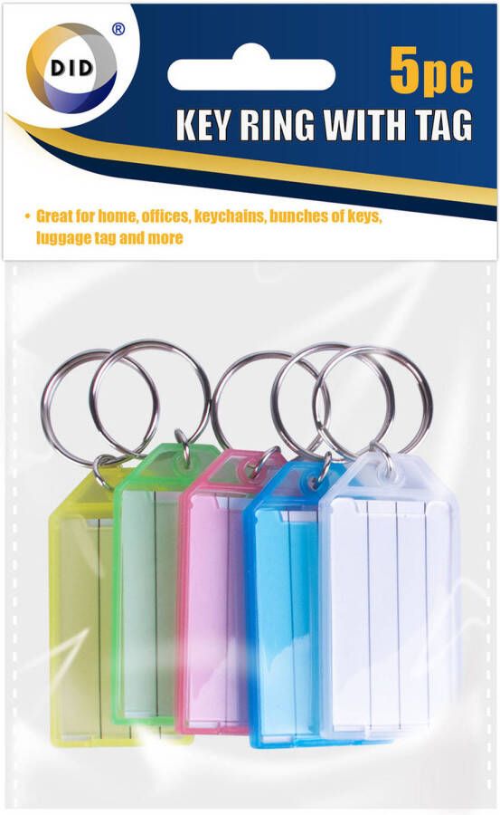 DID Sleutellabels sleutelhangers 5x gekleurd hanger met etiket Sleutelhangers