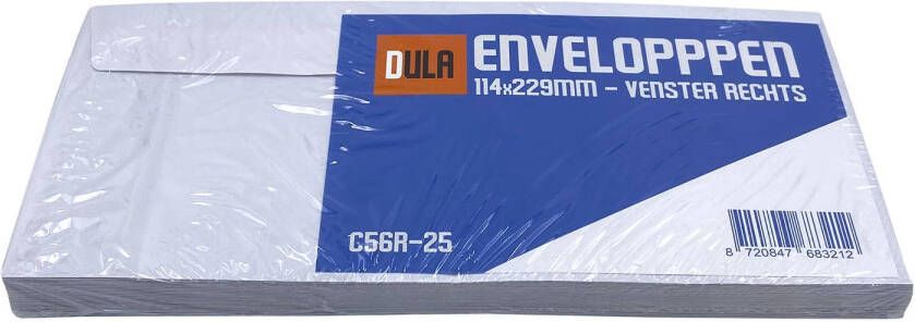 DULA C5 6 Enveloppen Bank envelop Venster rechts 114 x 229 mm 25 stuks zelfklevend met plakstrip 80 Gram