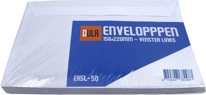 DULA EA5 Enveloppen Venster links -156 x 220 mm 50 stuks Wit Zelfklevend met plakstrip 80 gram