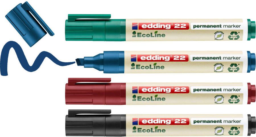 Edding 22 4 S Ecoline permanent marker set assorti 4 stuks: zwart rood blauw groen 1-5mm