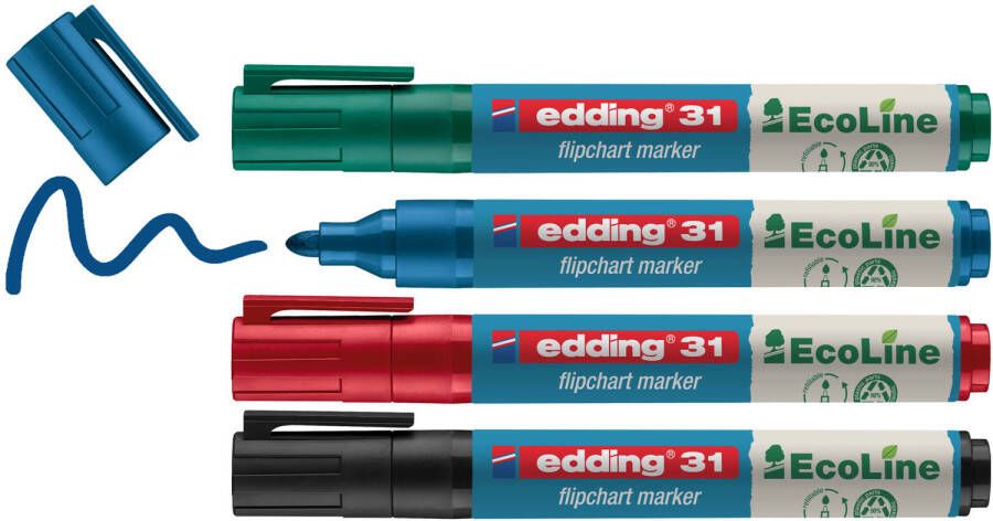 Edding 31 4S Ecoline flipchartmarker set assorti 4 stuks: zwart rood blauw groen 1 5-3mm
